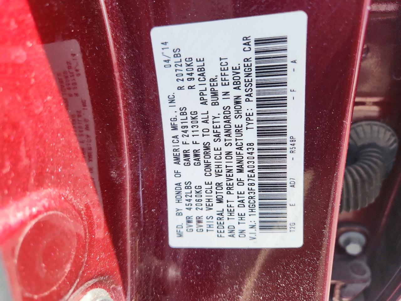 2014 HONDA ACCORD EXL photo 12