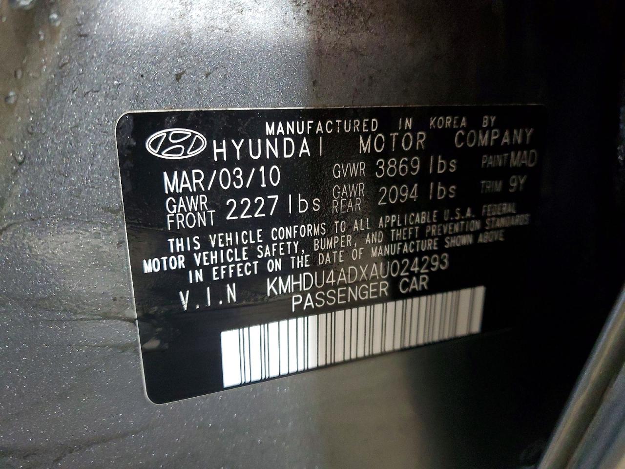 2010 HYUNDAI ELANTRA GLS photo 12
