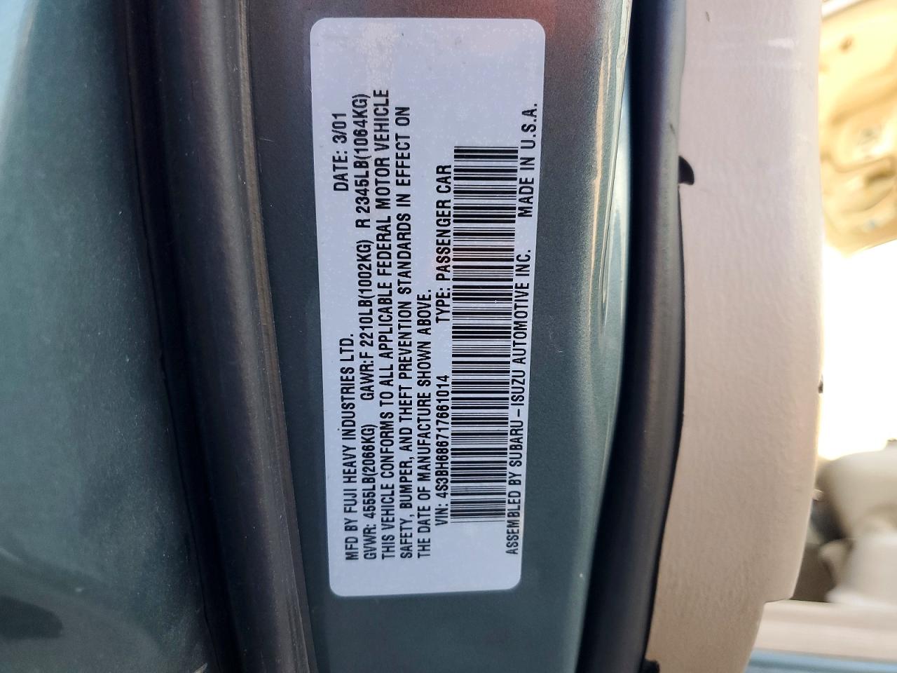 2001 SUBARU LEGACY OUTBACK LIMITED photo 25
