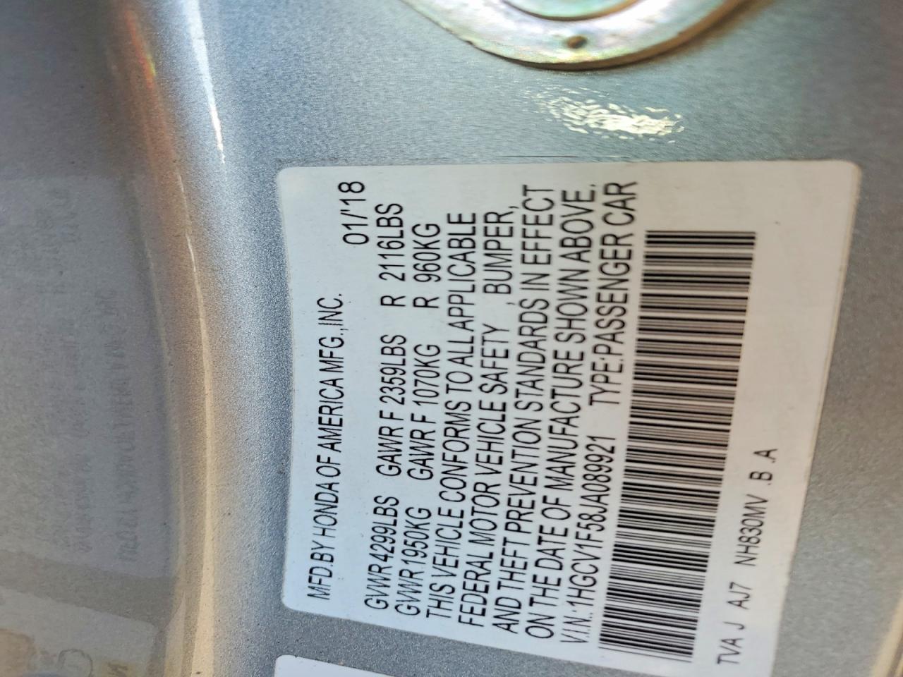 2018 HONDA ACCORD EXL photo 13