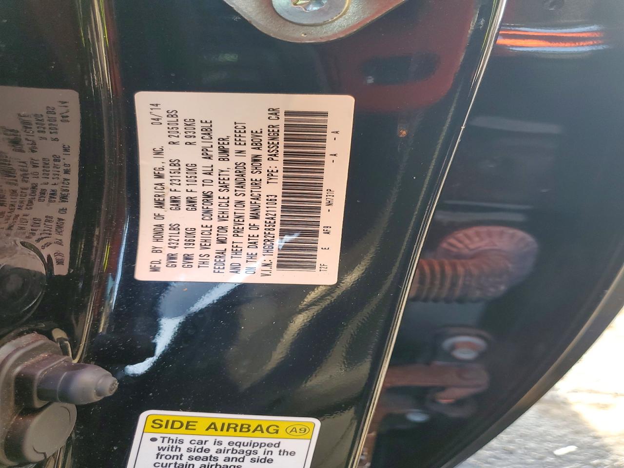 2014 HONDA ACCORD EXL photo 12