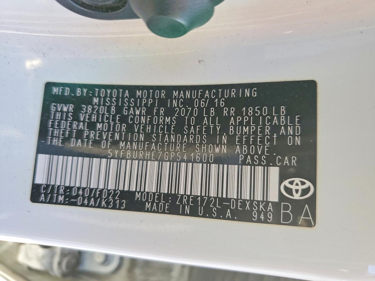 2016 TOYOTA COROLLA S PLUS photo 12