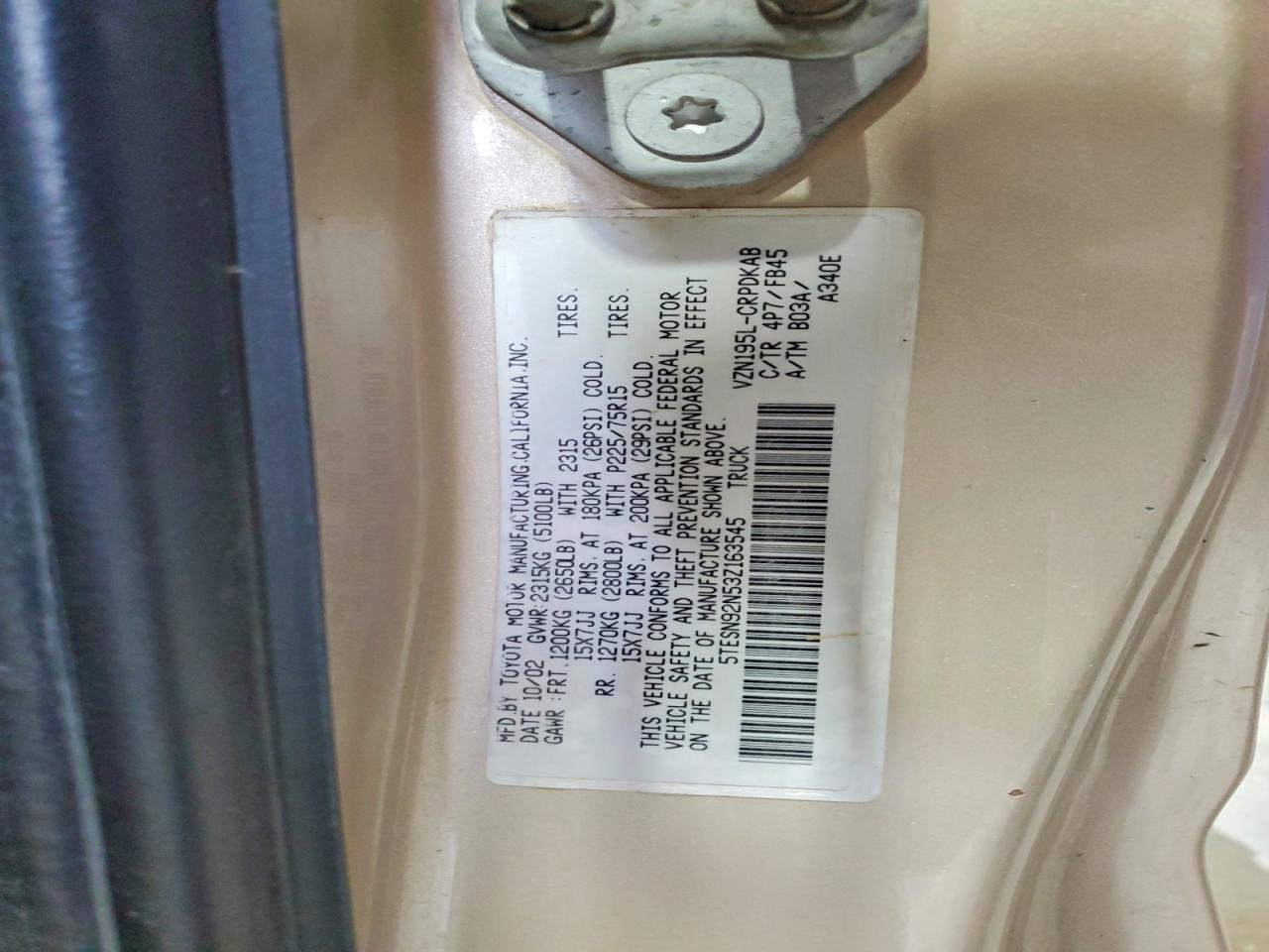 2003 TOYOTA TACOMA PRERUNNER V6 photo 23