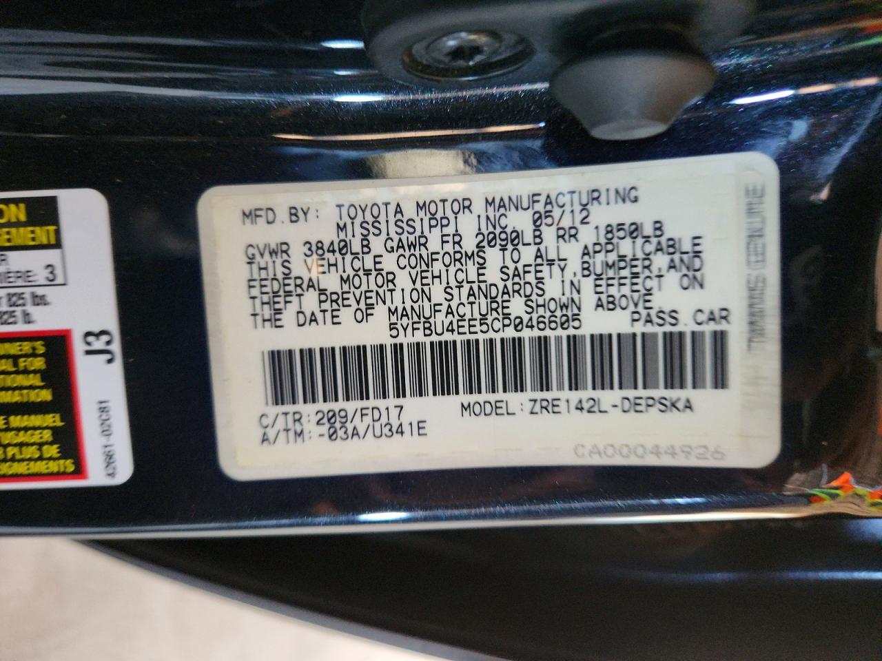 2012 TOYOTA COROLLA S photo 23