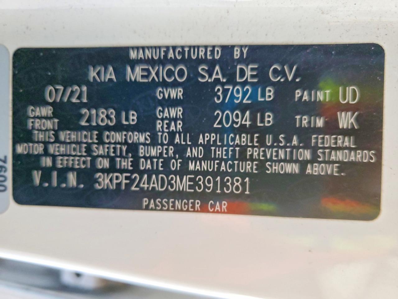 2021 KIA FORTE FE photo 25