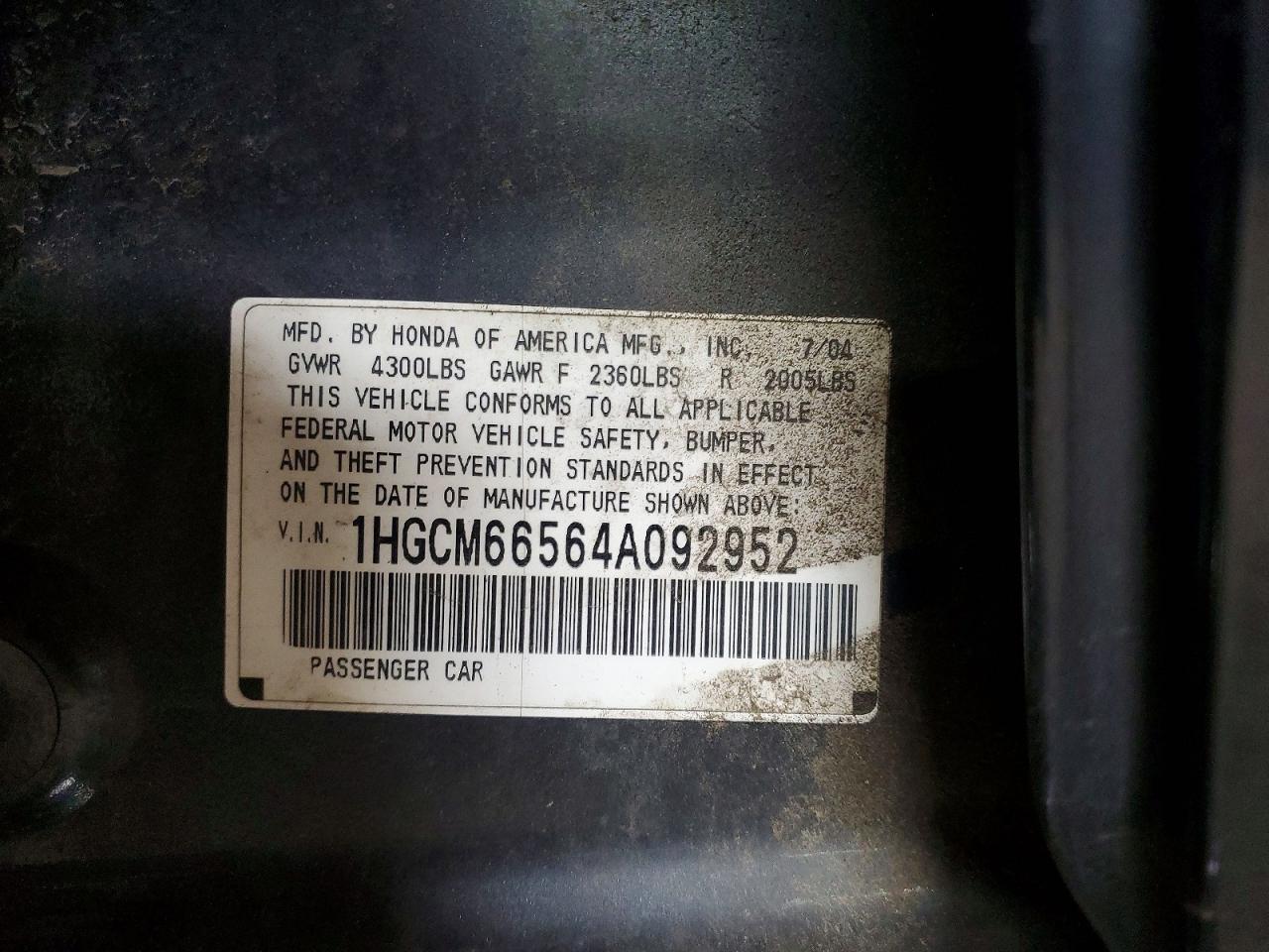 2004 HONDA ACCORD EX photo 12