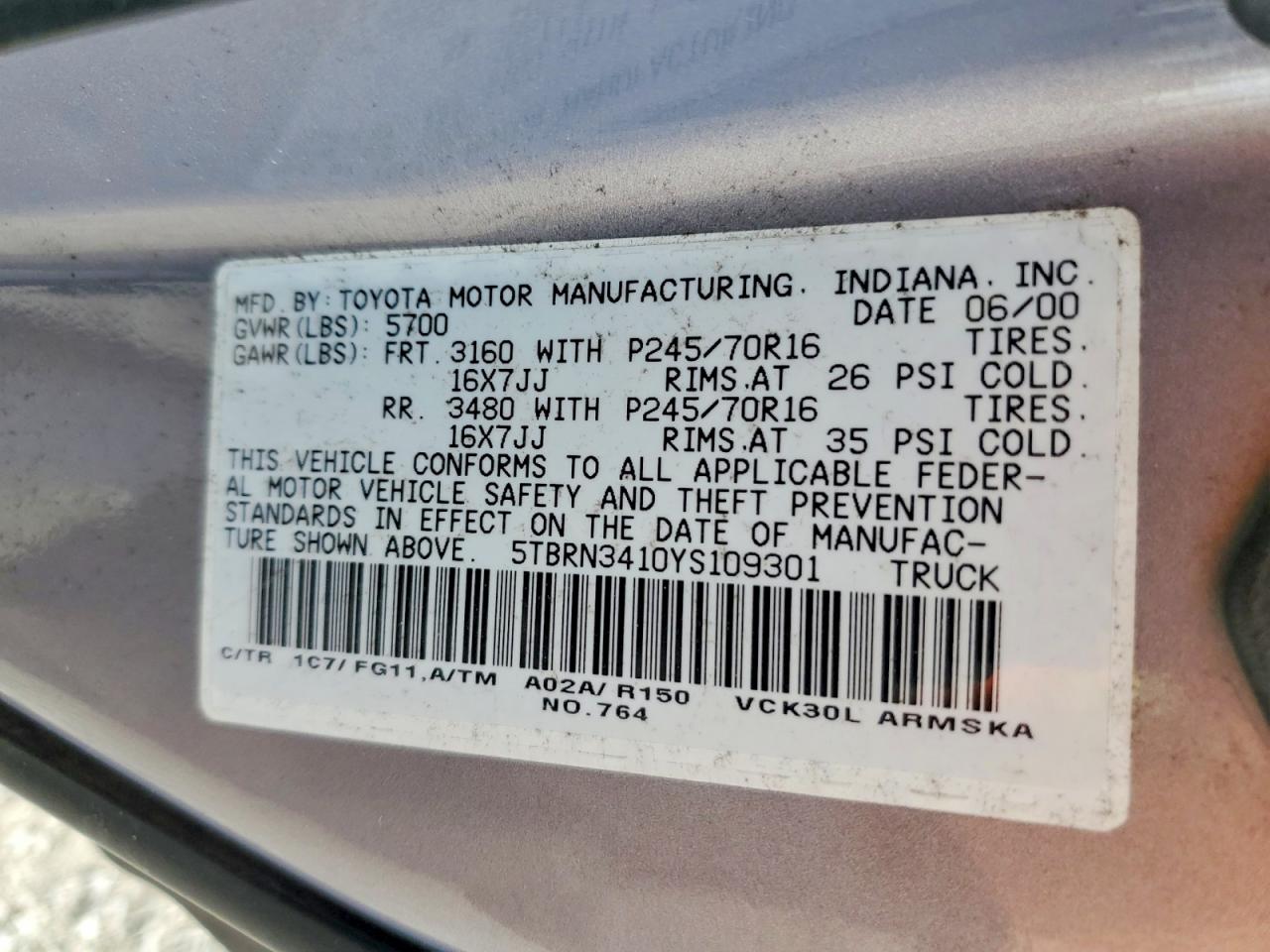 2000 TOYOTA TUNDRA SR5 photo 23