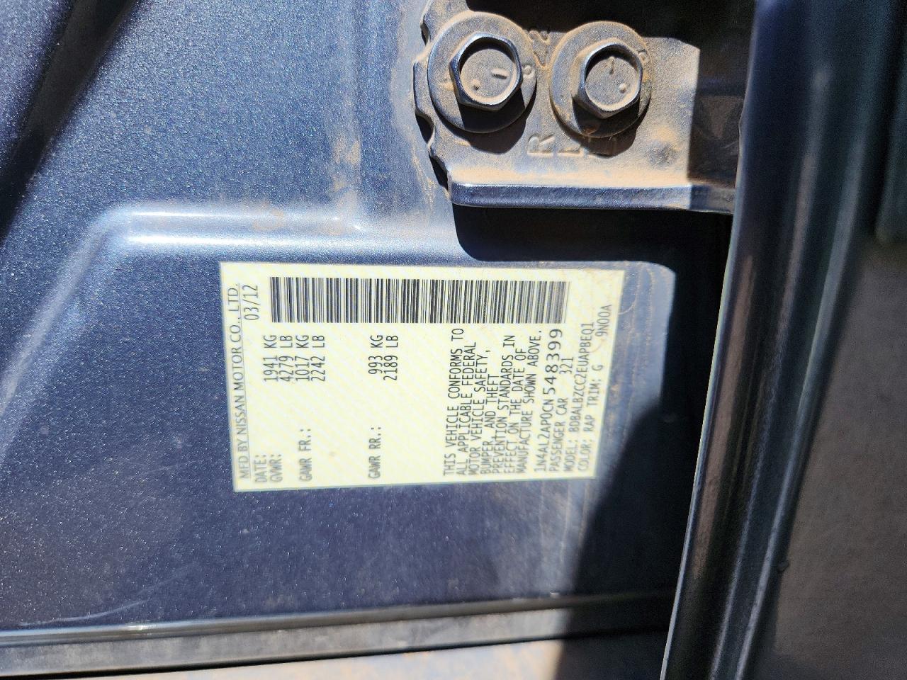 2012 NISSAN ALTIMA 2.5 photo 12