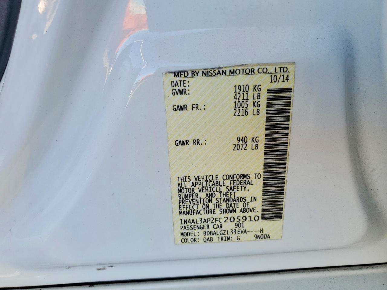 2015 NISSAN ALTIMA 2.5 S photo 34