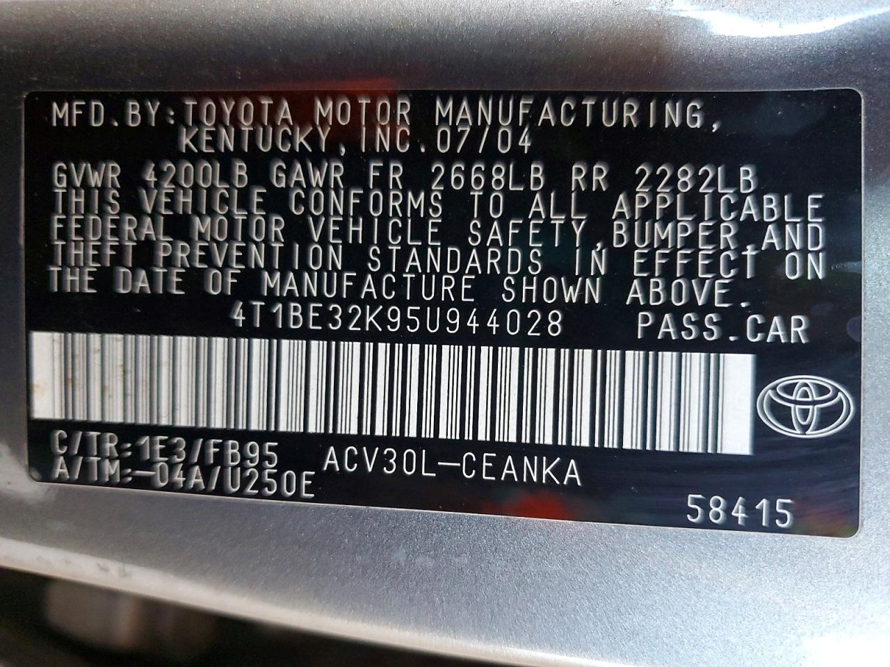 2005 TOYOTA CAMRY STANDARD photo 34