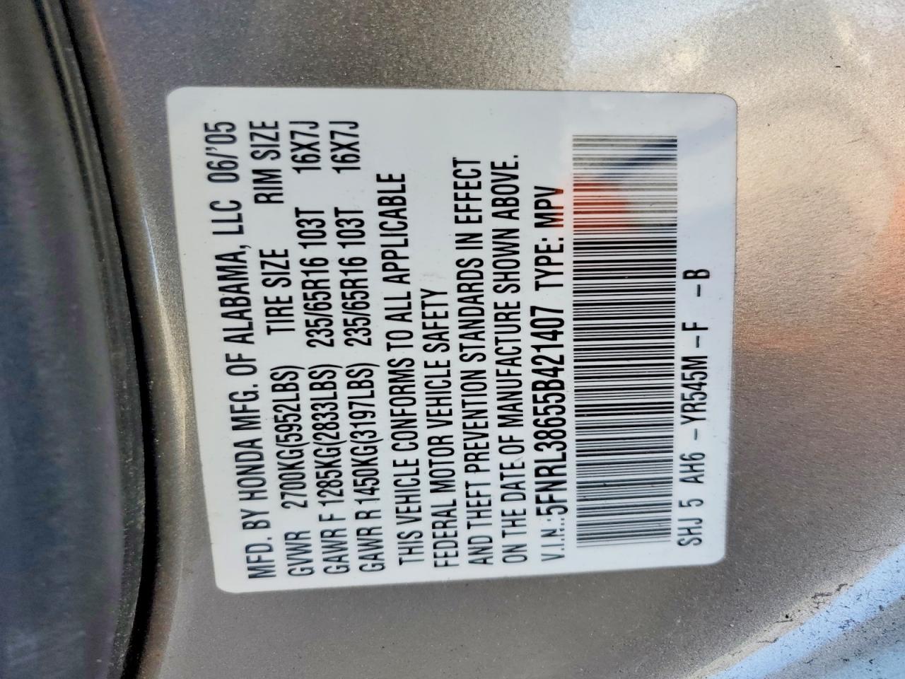 2005 HONDA ODYSSEY EXL photo 14