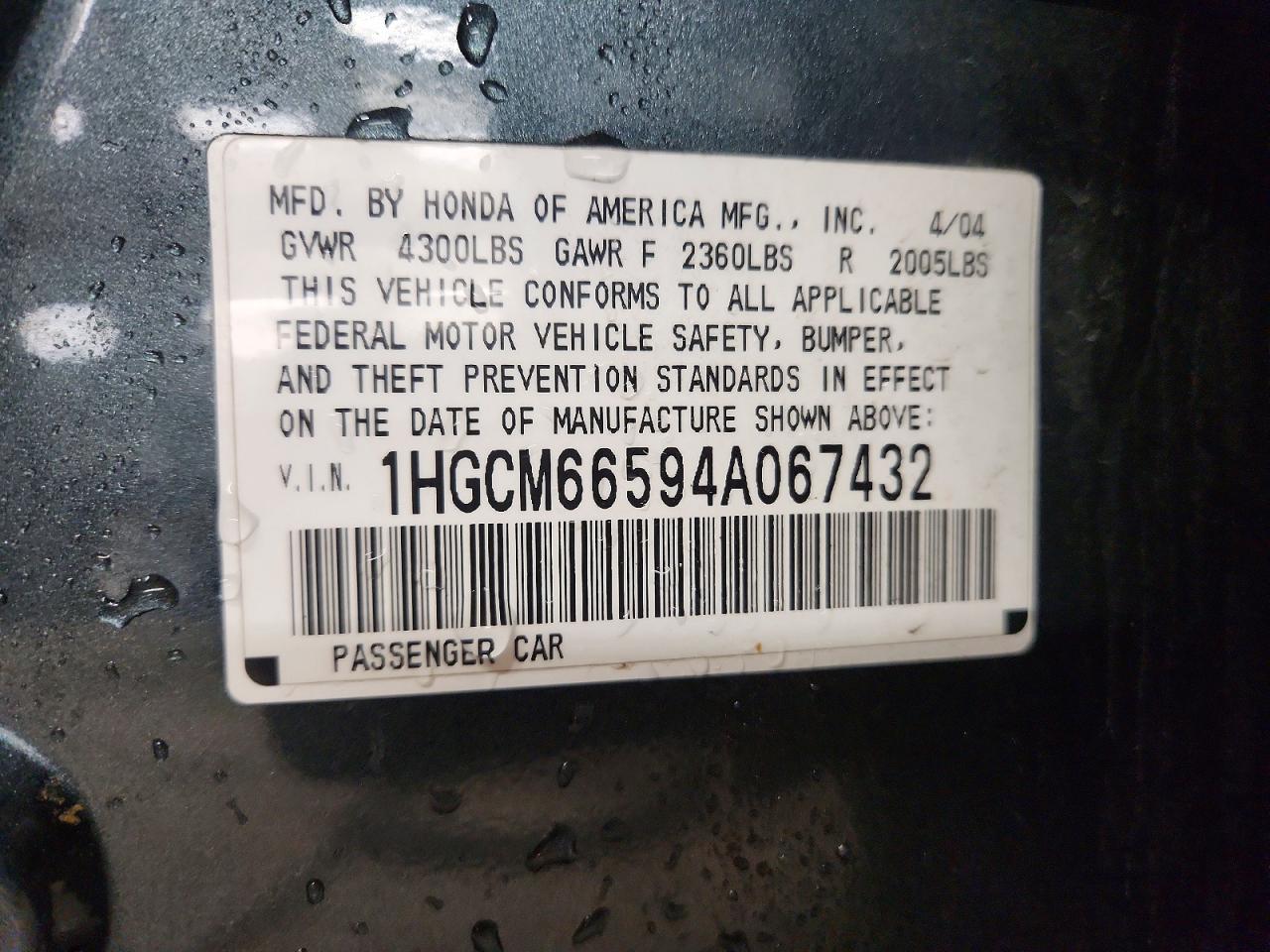 2004 HONDA ACCORD EX photo 23