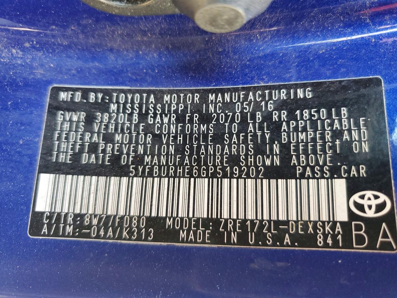 2016 TOYOTA COROLLA S PLUS photo 12