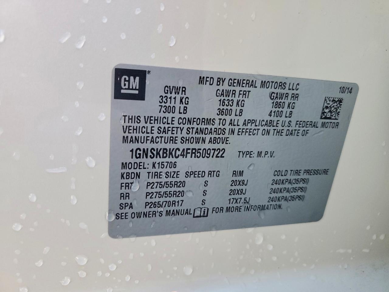 2015 CHEVROLET TAHOE K1500 LT photo 13