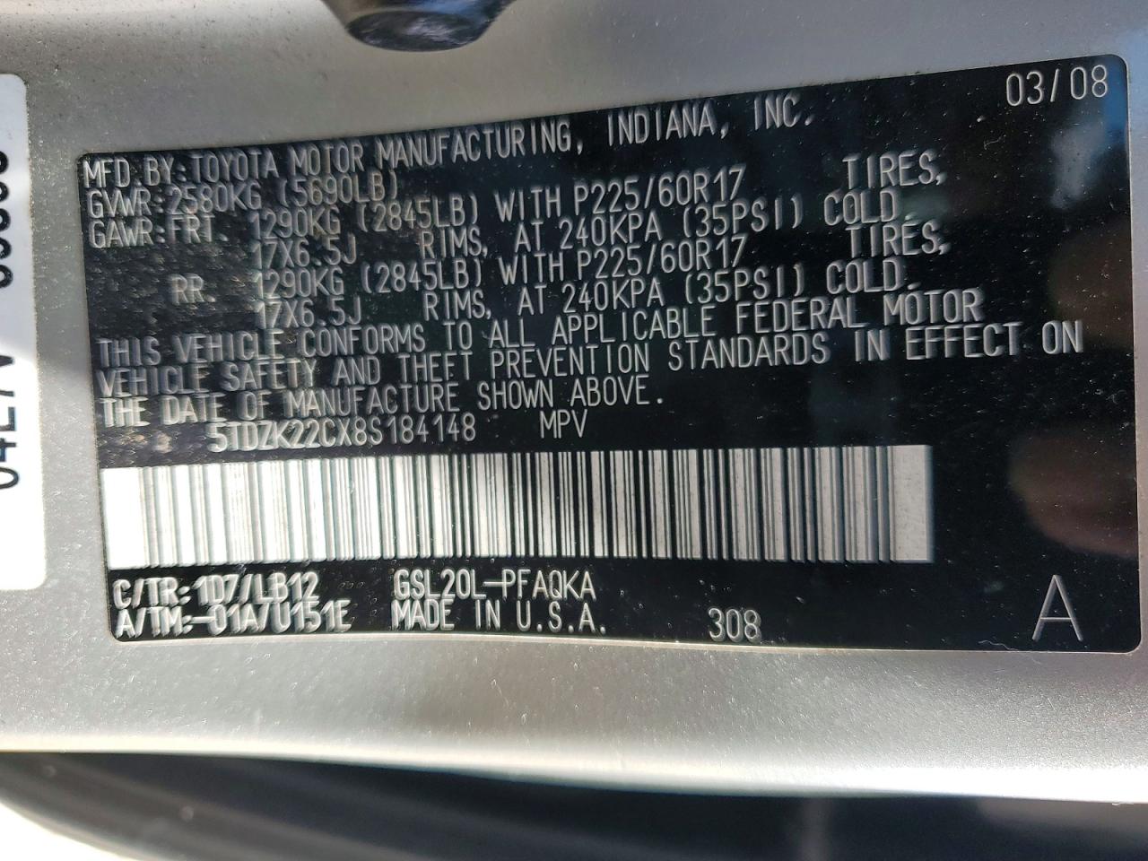 2008 TOYOTA SIENNA XLE photo 37