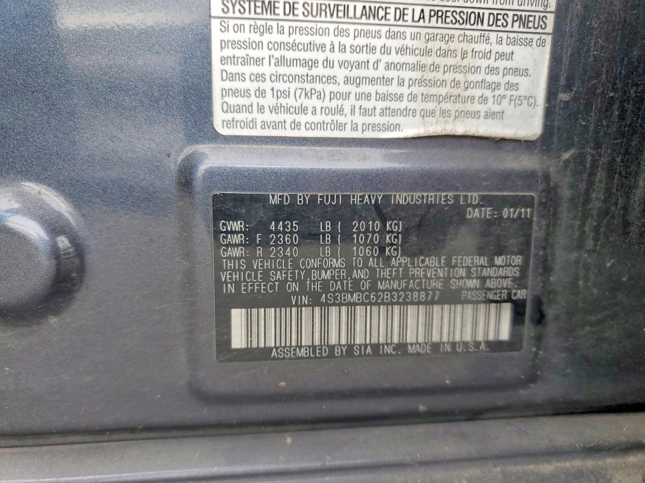 2011 SUBARU LEGACY 2.5I PREMIUM photo 12