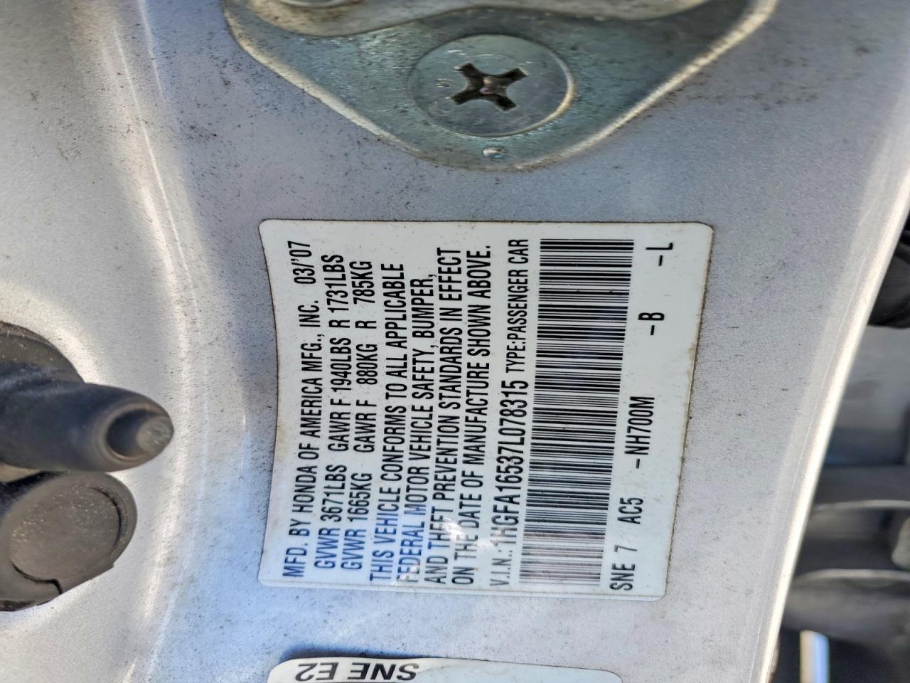 2007 HONDA CIVIC LX photo 23