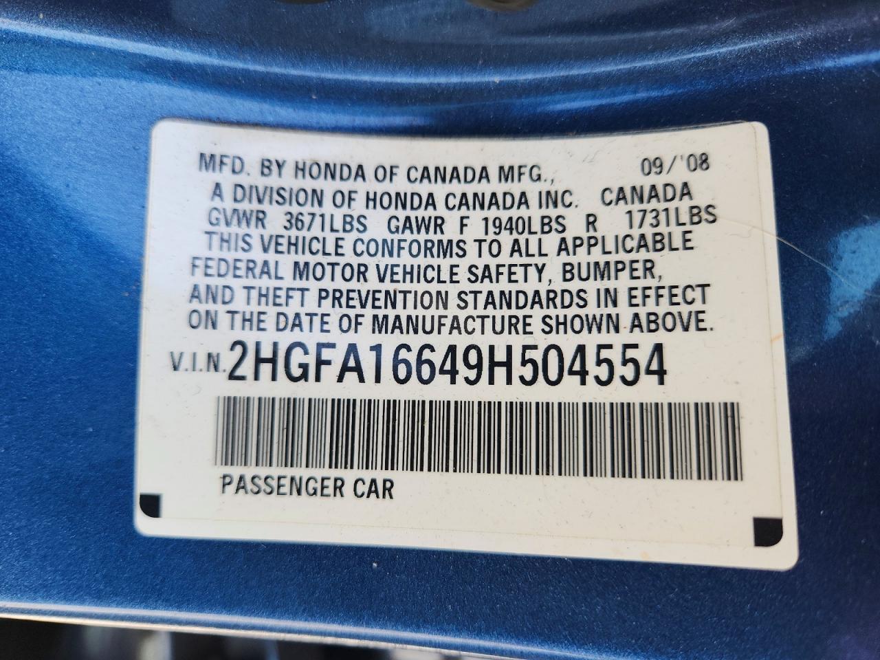 2009 HONDA CIVIC LX-S photo 12