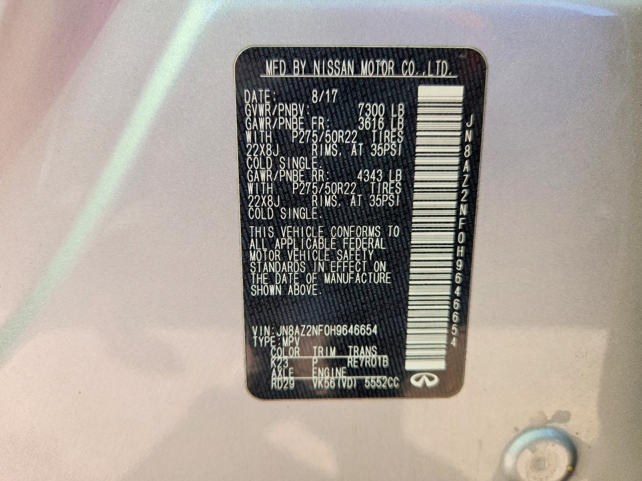 2017 INFINITI QX80 BASE photo 13
