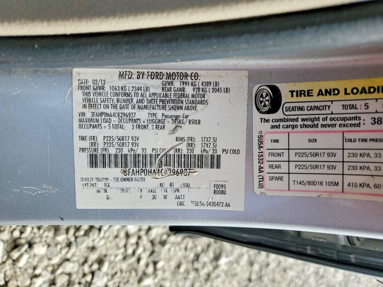 2012 FORD FUSION SE photo 12