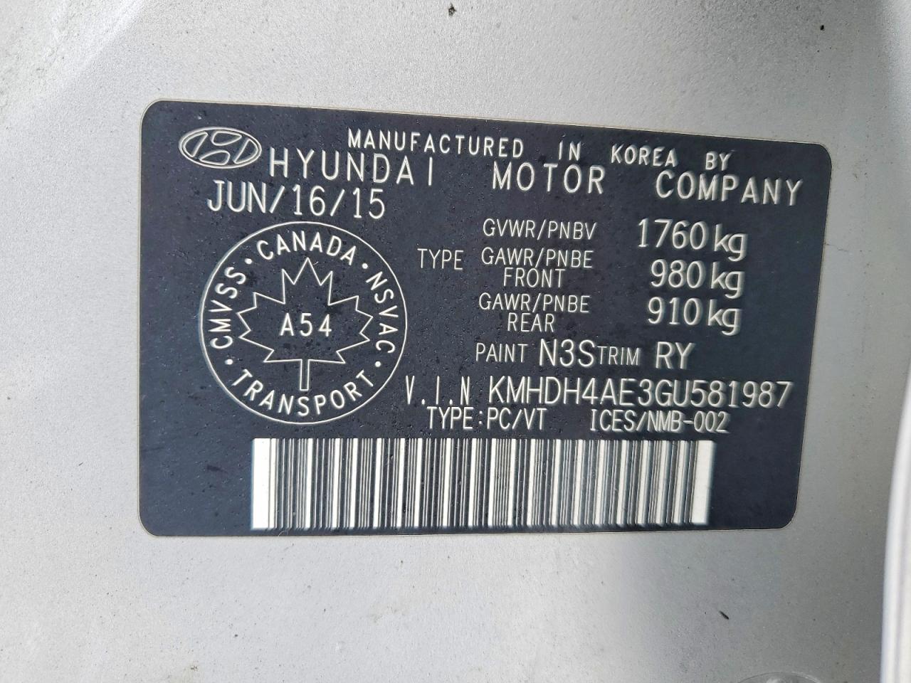 2016 HYUNDAI ELANTRA SE photo 13