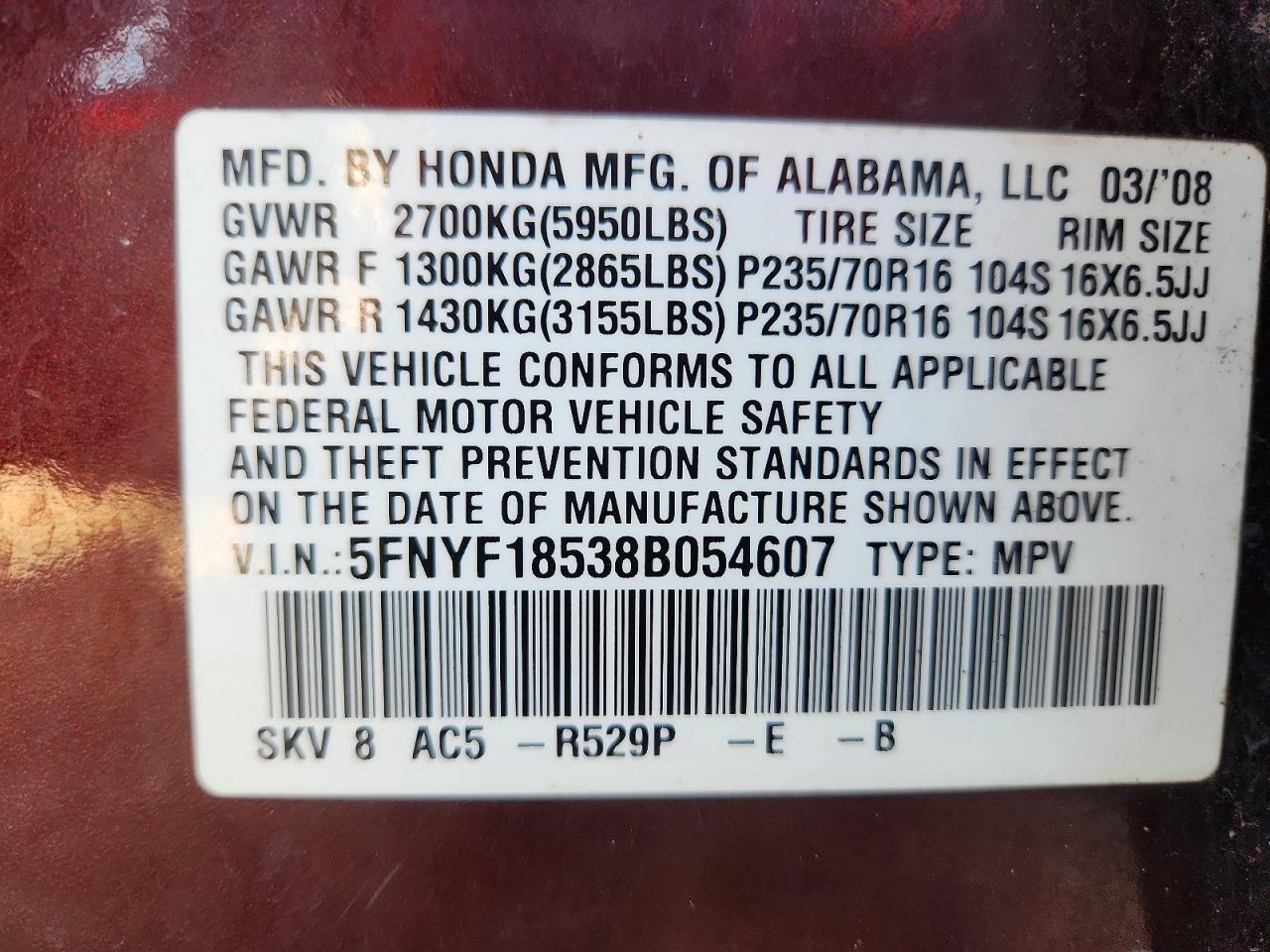 2008 HONDA PILOT EXL photo 37