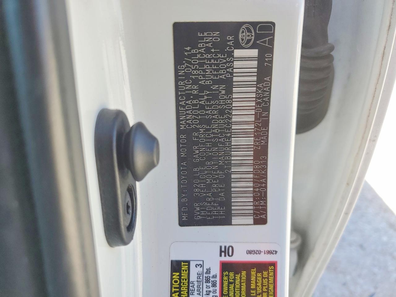 2014 TOYOTA COROLLA S PLUS photo 12