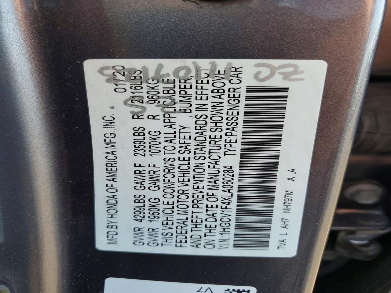 2020 HONDA ACCORD EX photo 23