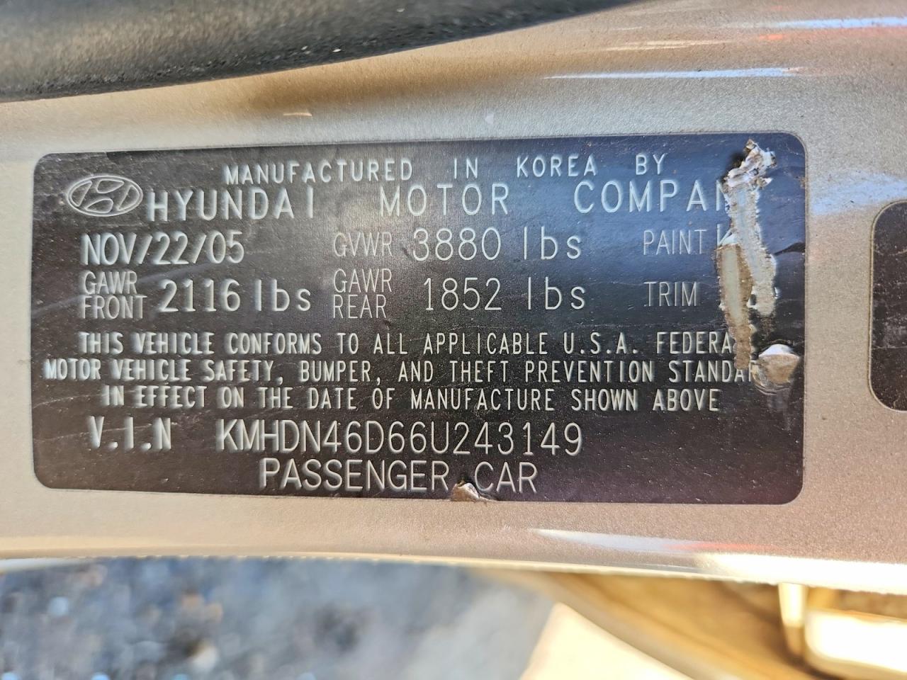 2006 HYUNDAI ELANTRA GLS photo 12