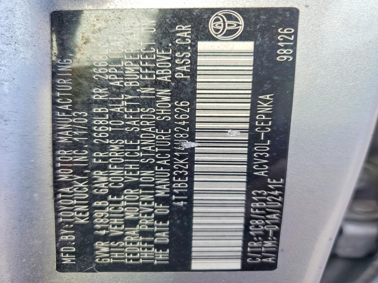 2004 TOYOTA CAMRY LE photo 34