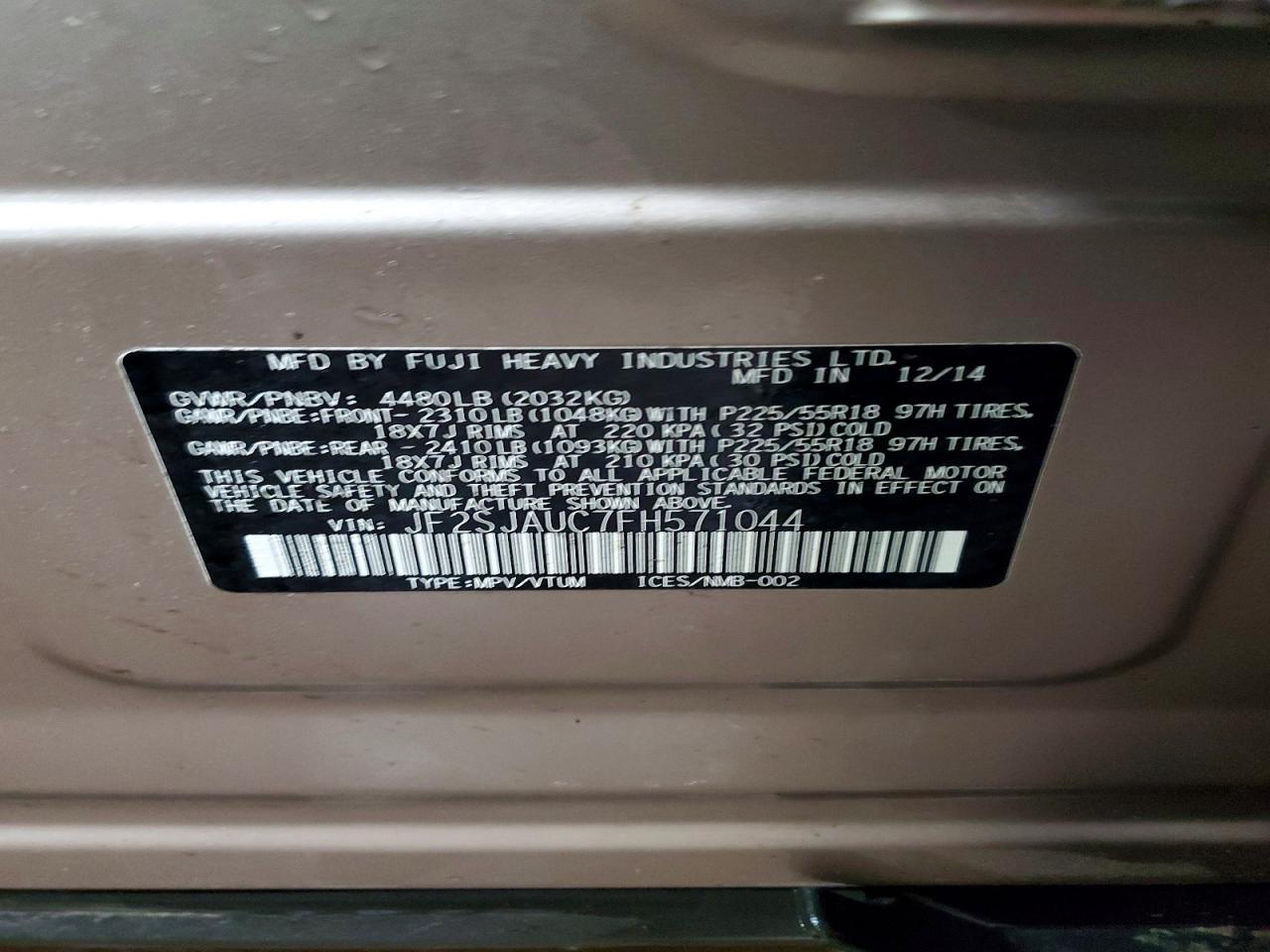 2015 SUBARU FORESTER 2.5I TOURING photo 40