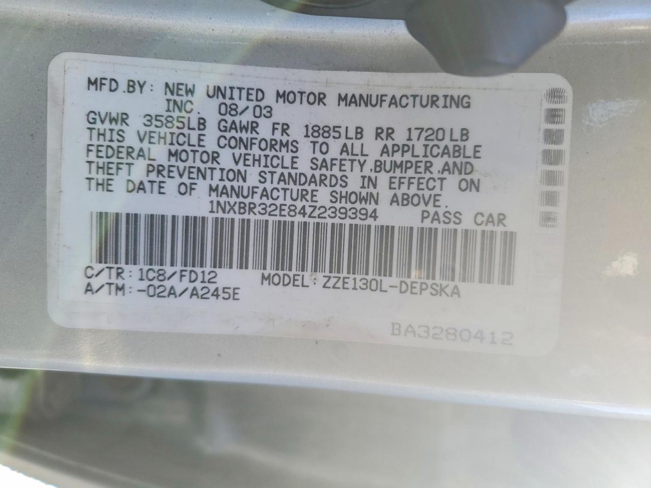 2004 TOYOTA COROLLA S photo 13