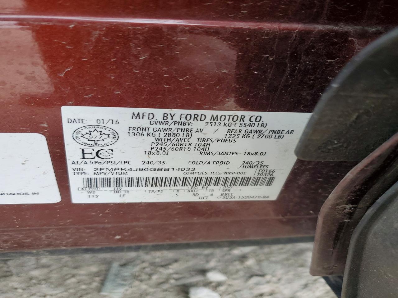 2016 FORD EDGE SEL photo 13