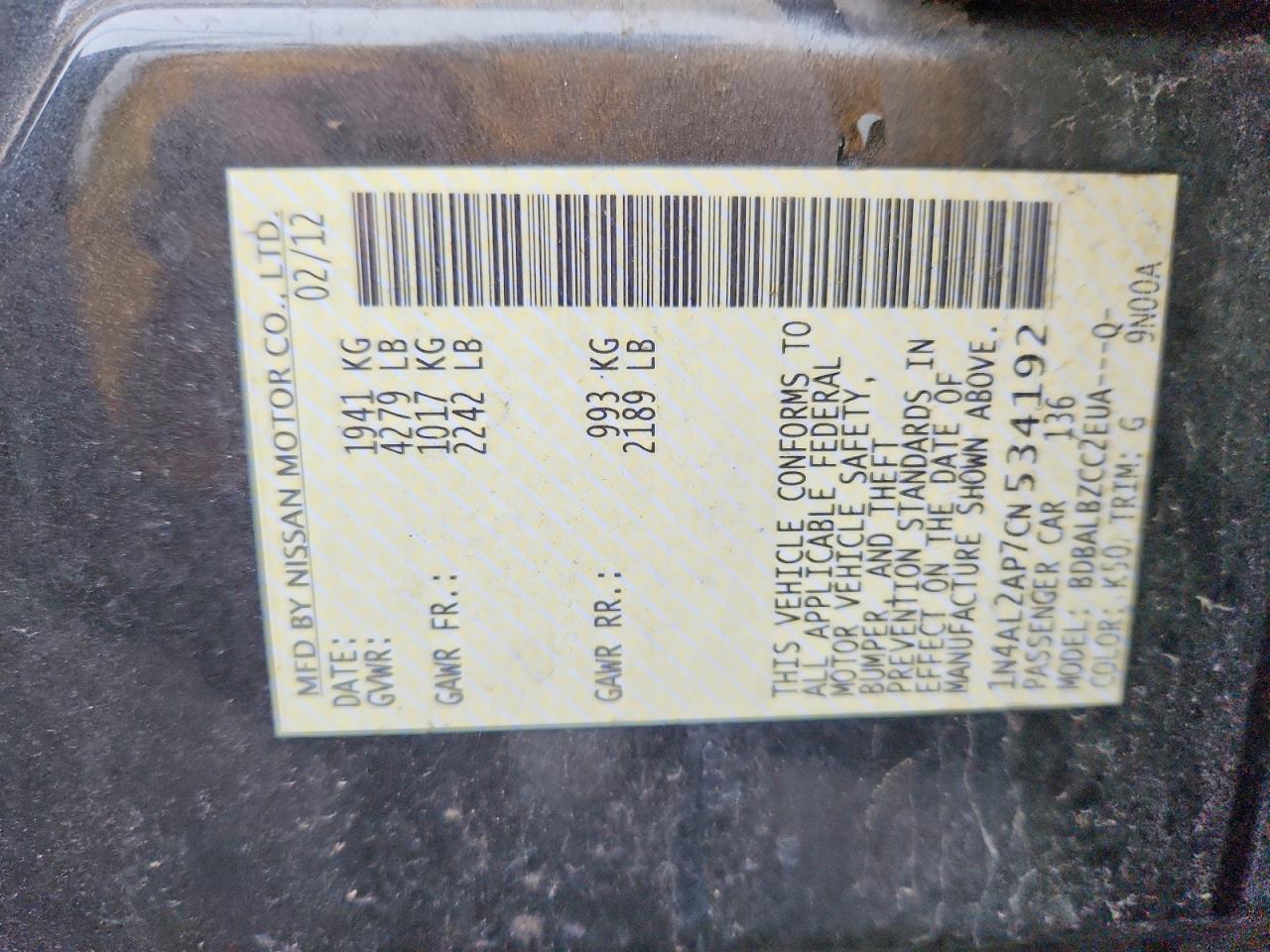 2012 NISSAN ALTIMA 2.5 photo 12