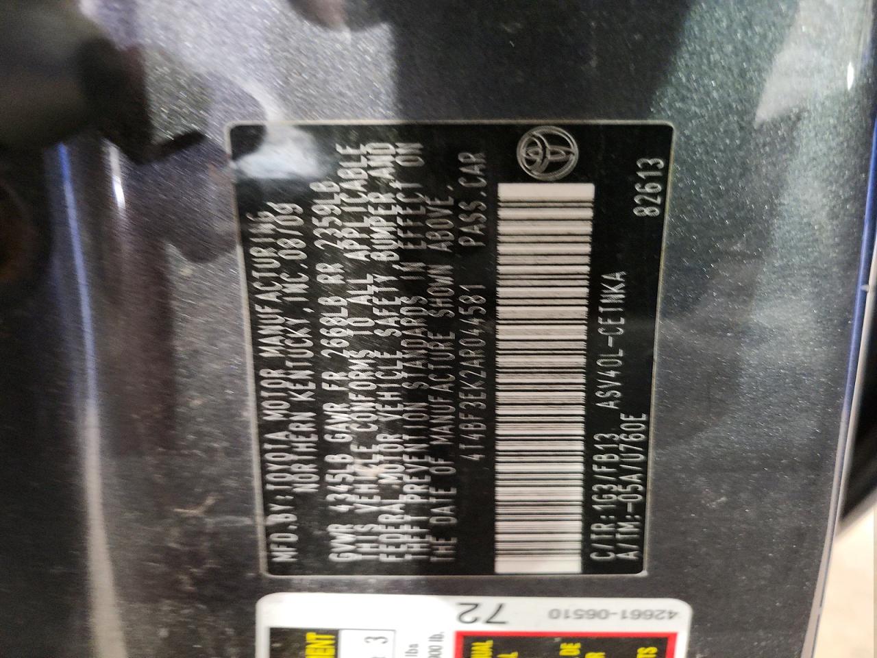 2010 TOYOTA CAMRY LE photo 23