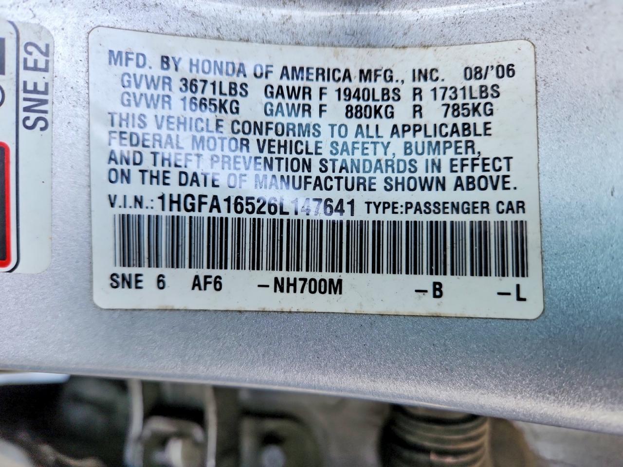 2006 HONDA CIVIC LX photo 23