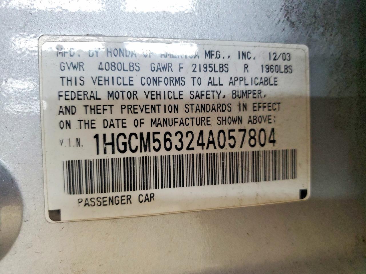 2004 HONDA ACCORD LX photo 23