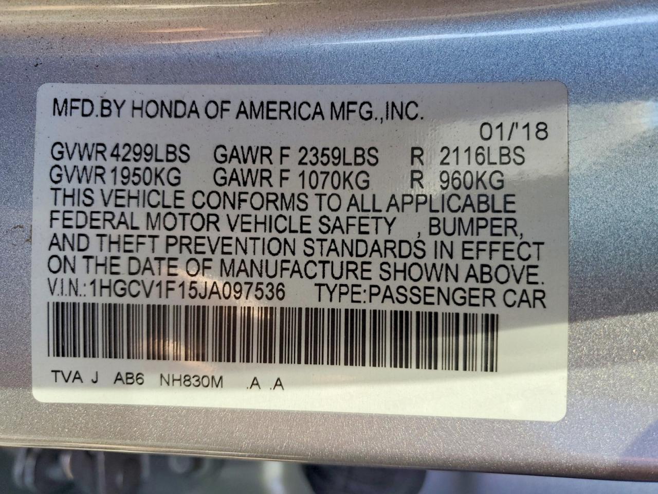 2018 HONDA ACCORD photo 23