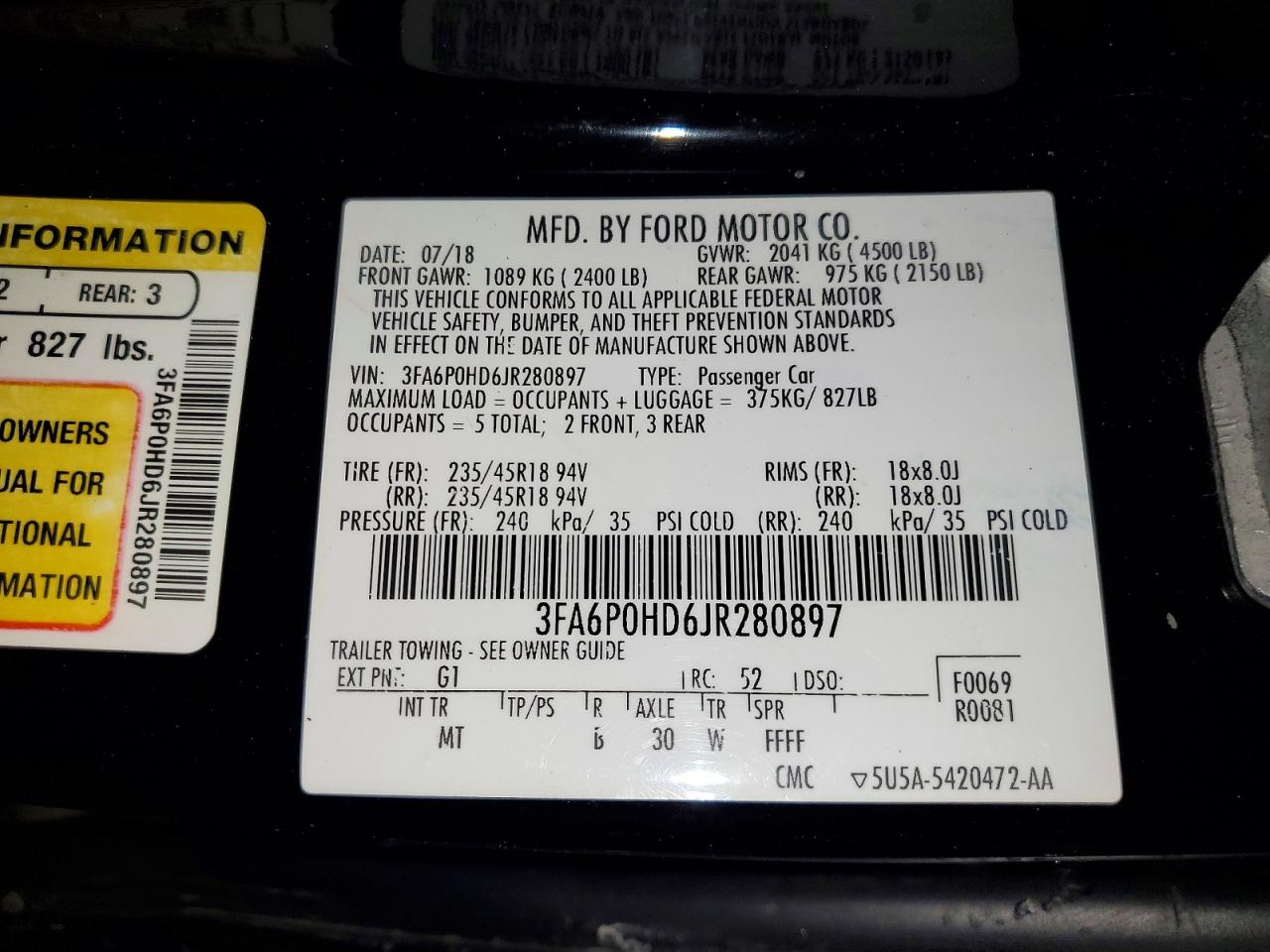 2018 FORD FUSION SE photo 34