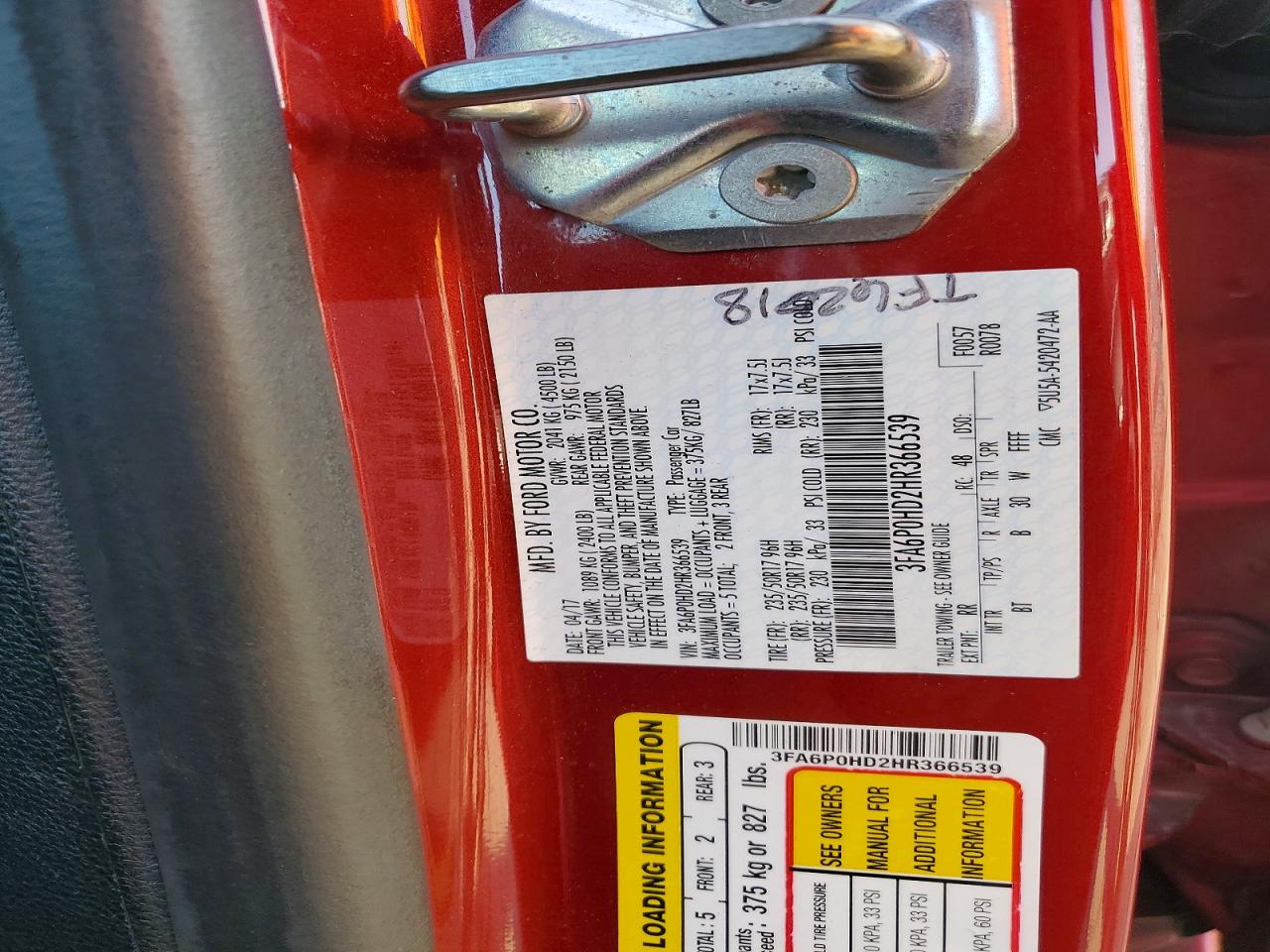 2017 FORD FUSION SE photo 12