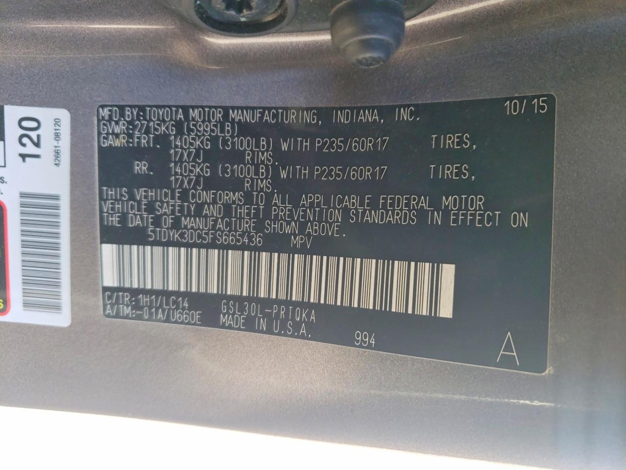 2015 TOYOTA SIENNA XLE 8-PASSENGER photo 25
