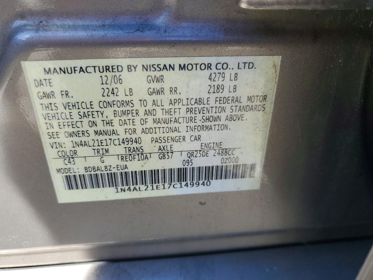 2007 NISSAN ALTIMA 2.5 photo 23