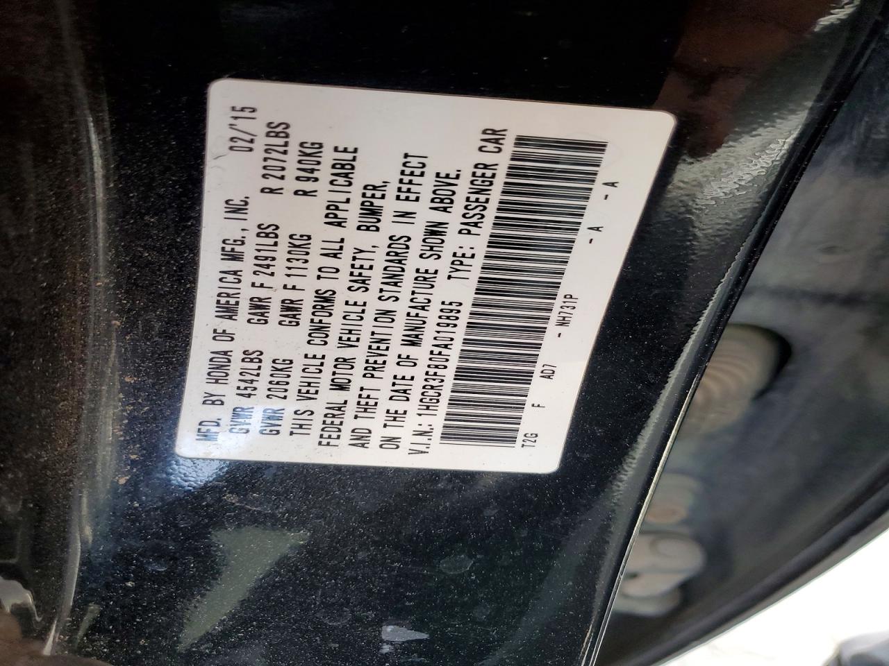 2015 HONDA ACCORD EXL photo 12