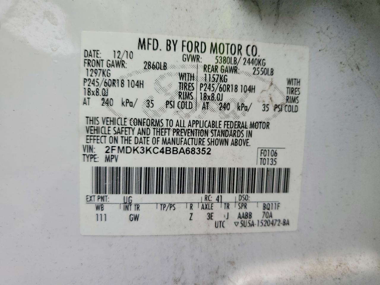 2011 FORD EDGE LIMITED photo 13