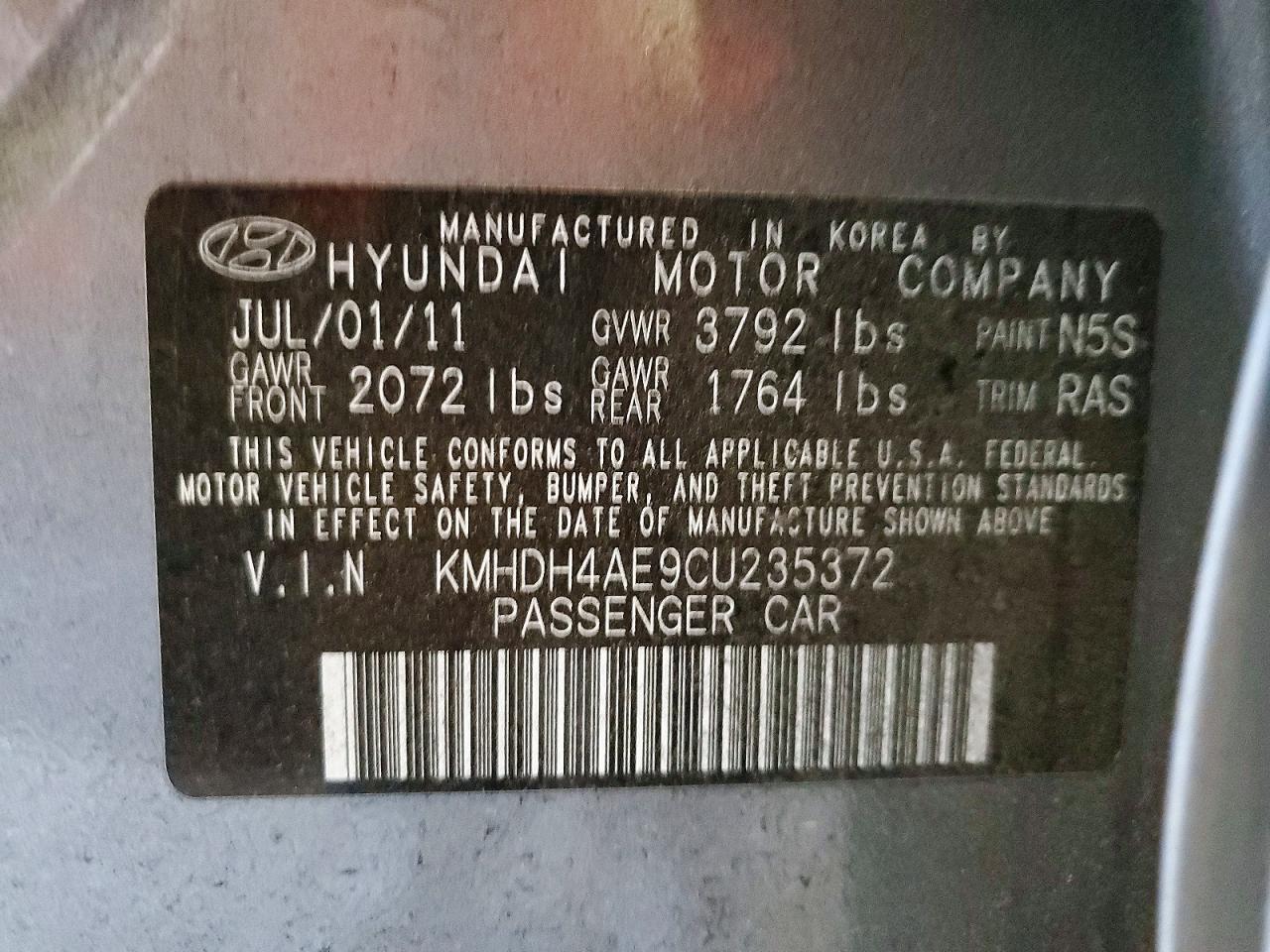 2012 HYUNDAI ELANTRA photo 12