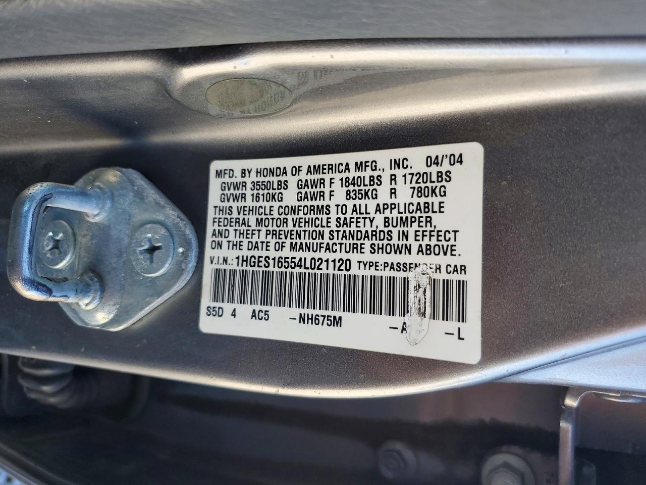2004 HONDA CIVIC LX photo 12