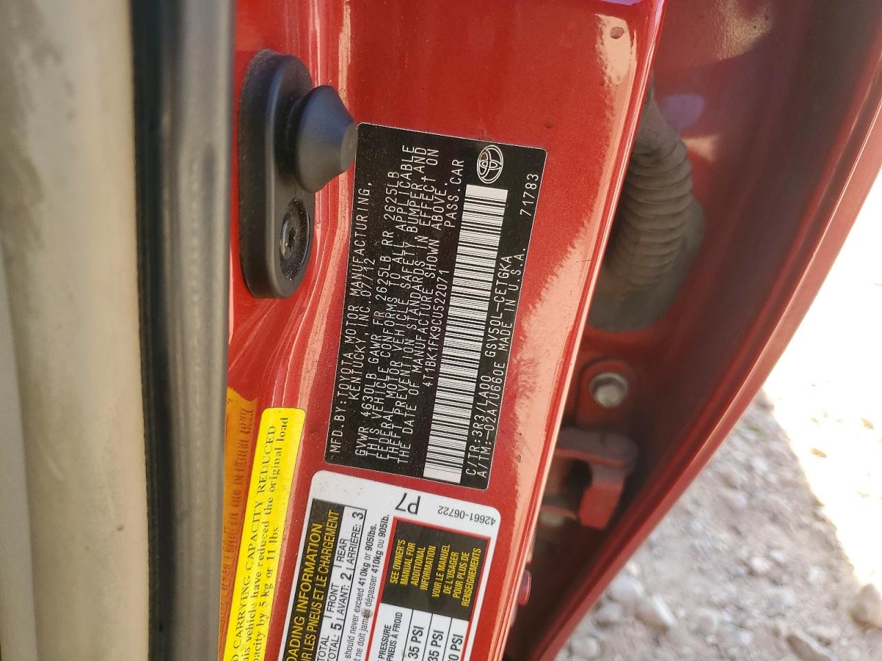 2012 TOYOTA CAMRY XLE V6 photo 13