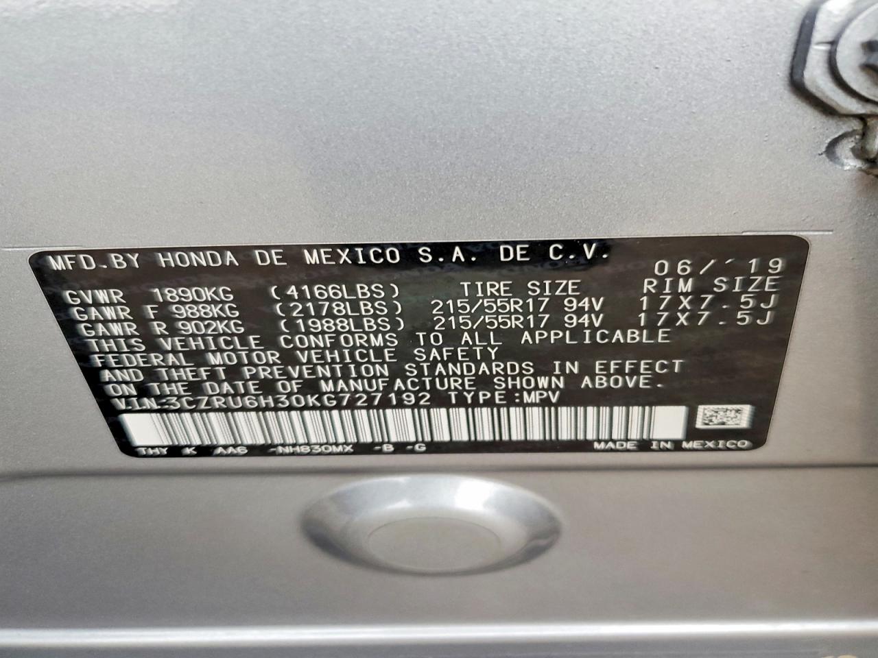 2019 HONDA HR-V LX photo 34