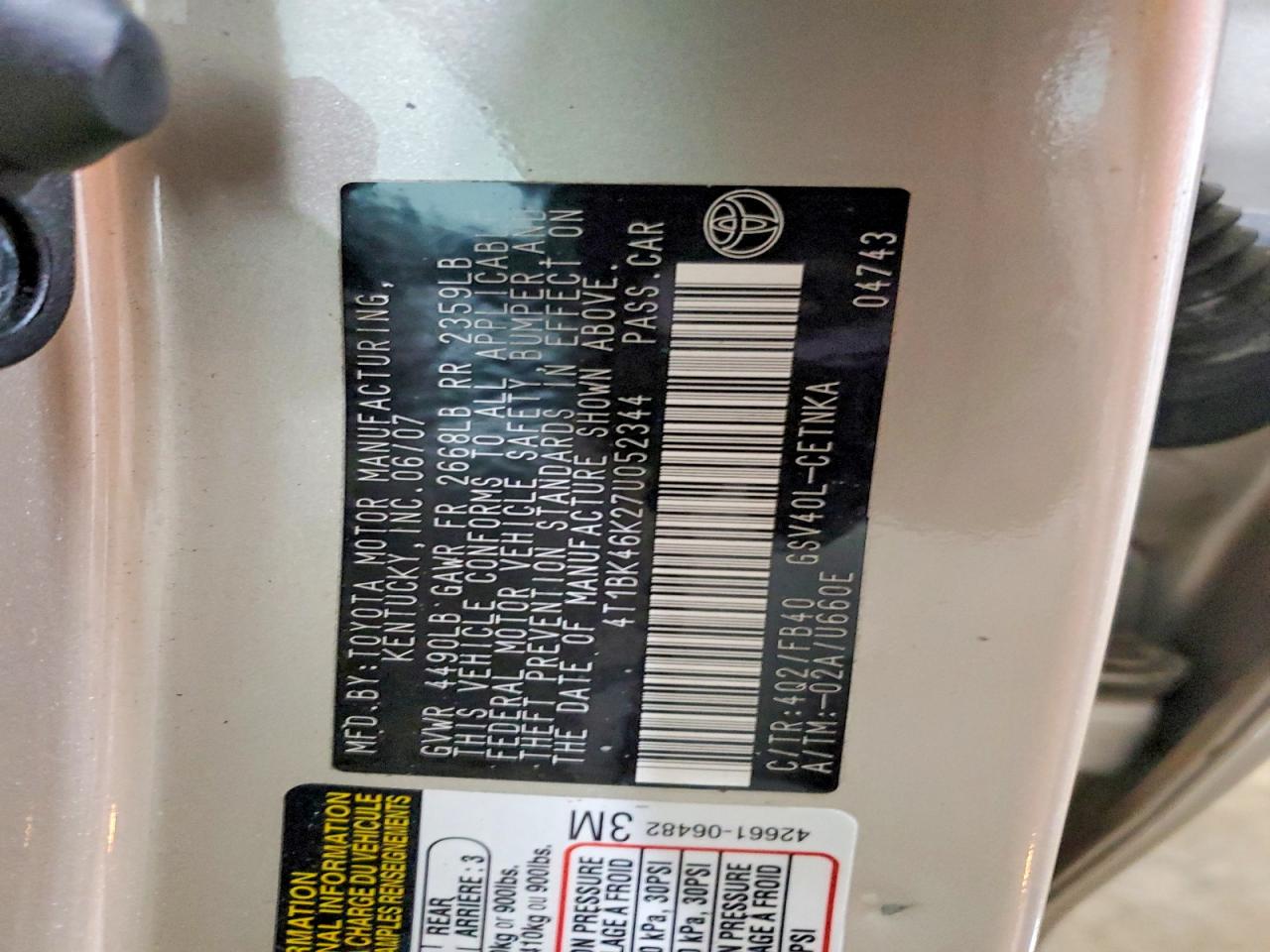 2007 TOYOTA CAMRY LE V6 photo 12