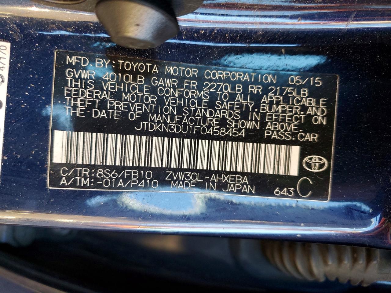2015 TOYOTA PRIUS TWO photo 34